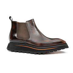 Foil leather Thick-Soled Chelsea Boot 2898KD Brown DIVINCH