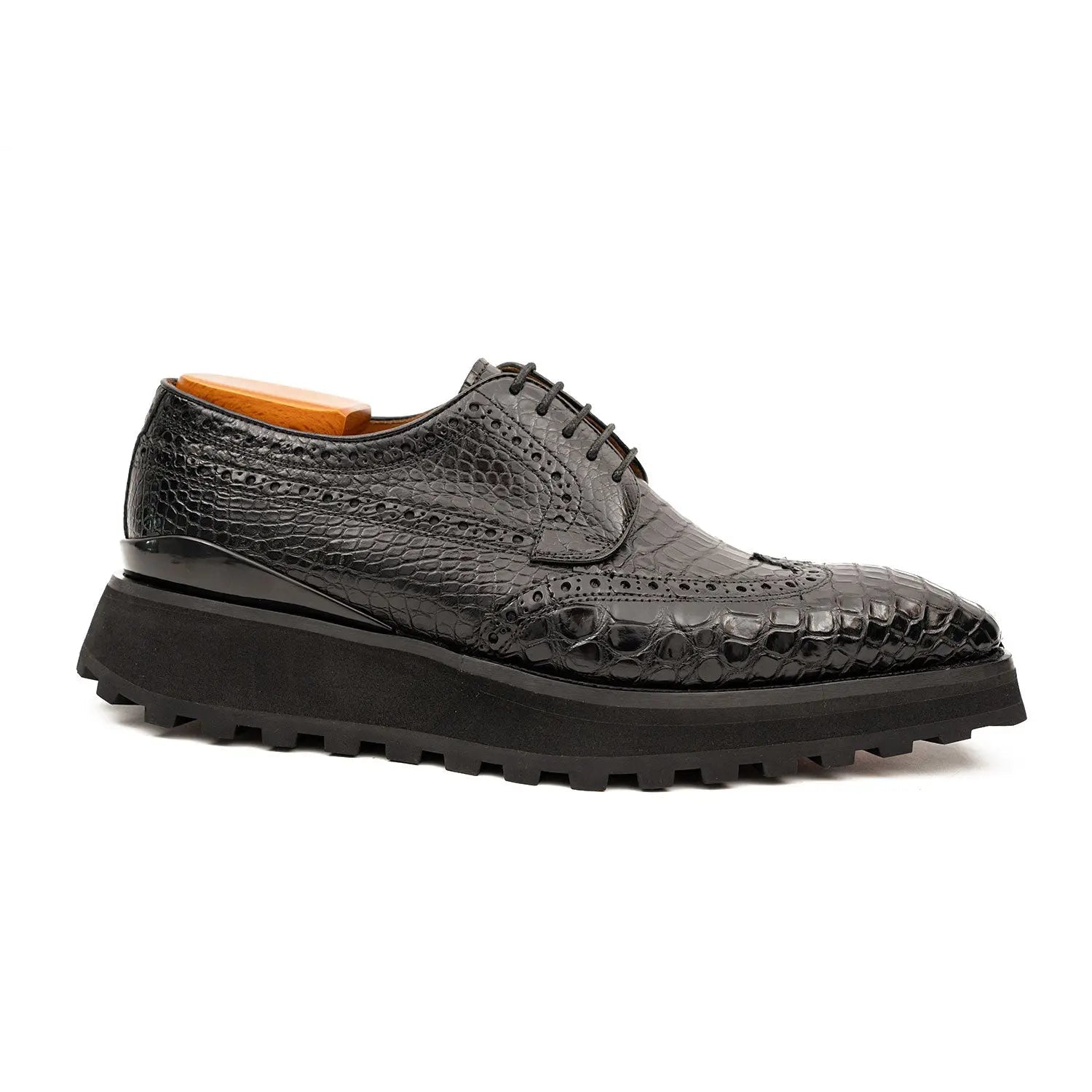 Genuine Crocodile Leather Handmade Black Brogue Shoes Divinch