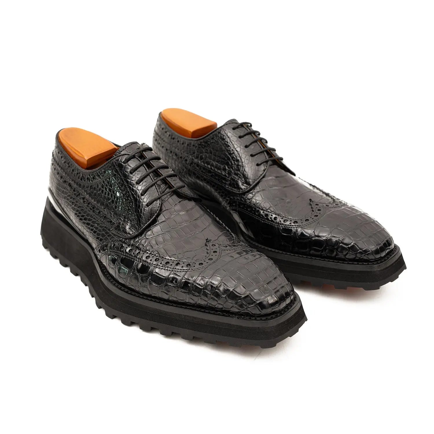 Genuine Crocodile Leather Handmade Black Brogue Shoes Divinch