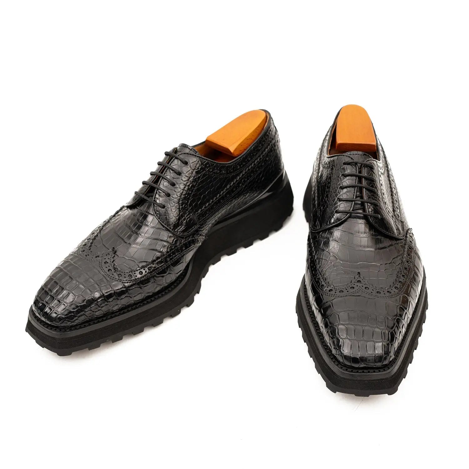 Genuine Crocodile Leather Handmade Black Brogue Shoes Divinch