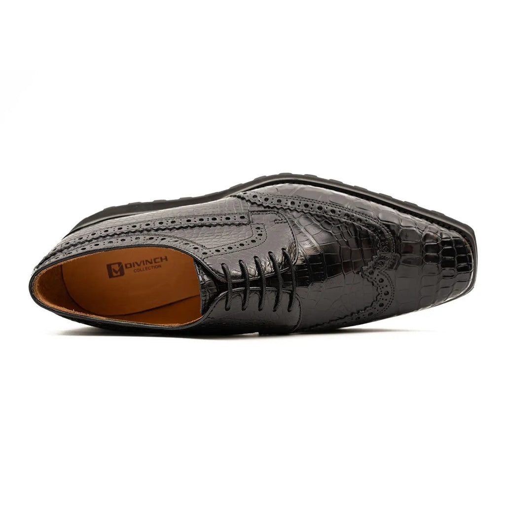 Genuine Crocodile Leather Handmade Black Brogue Shoes Divinch