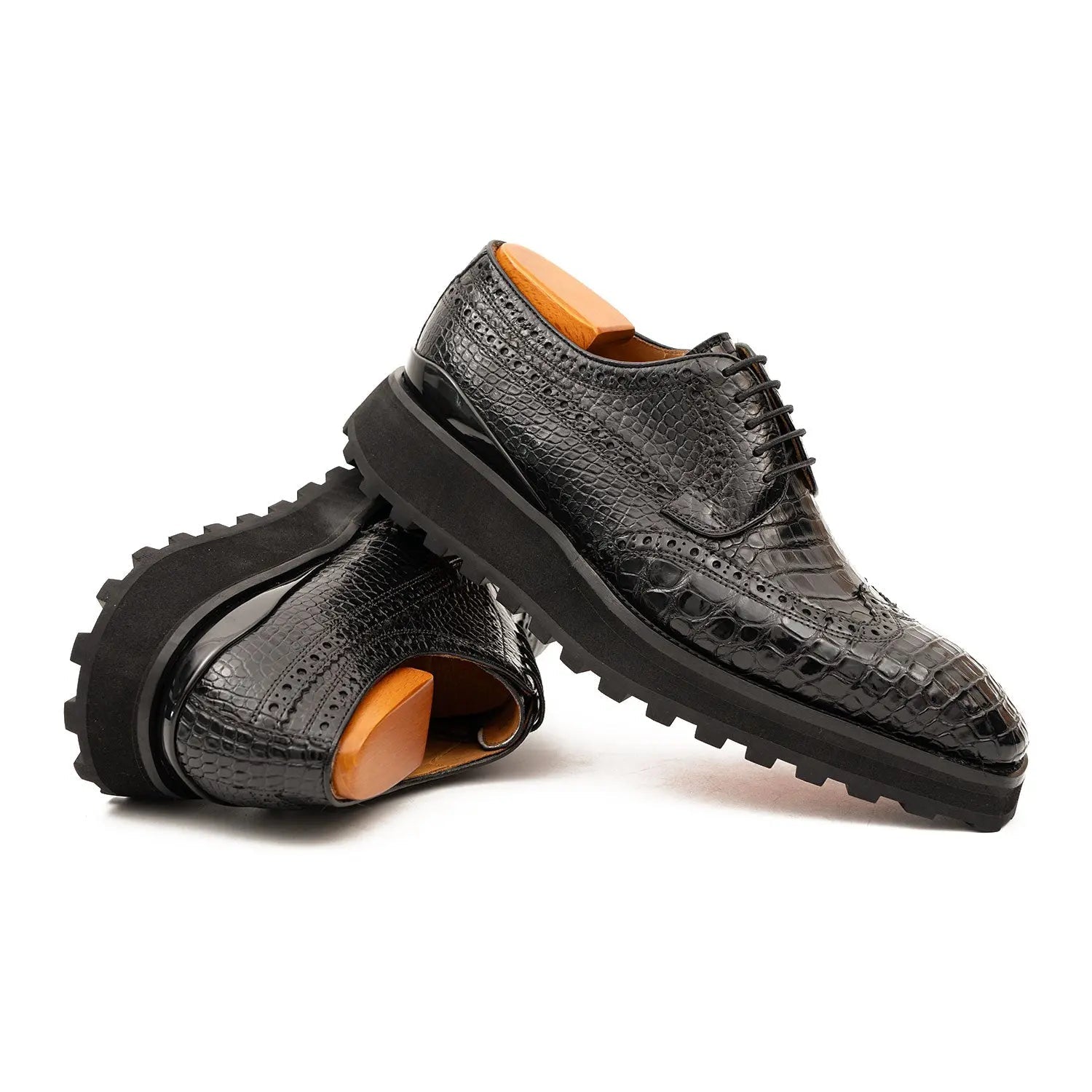 Genuine Crocodile Leather Handmade Black Brogue Shoes Divinch