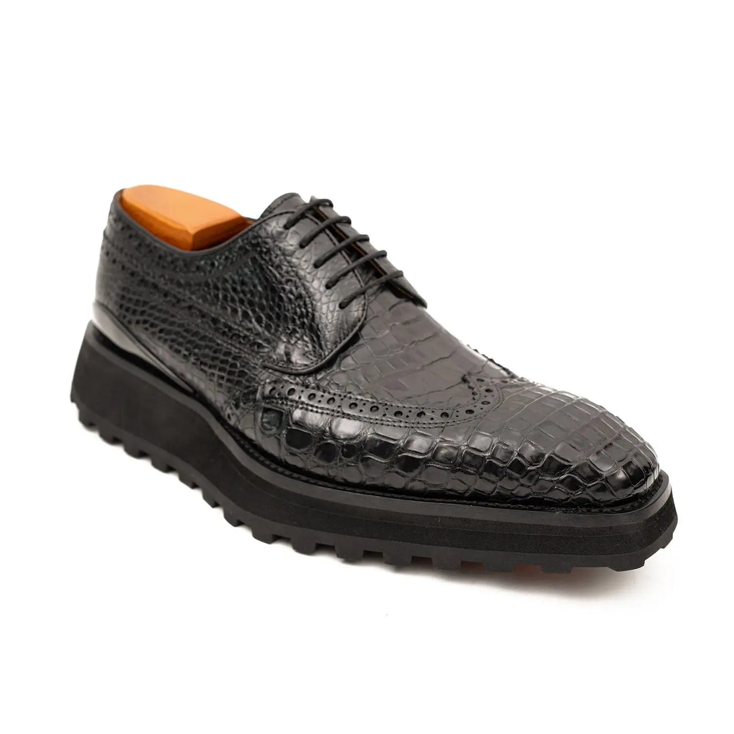 Genuine Crocodile Leather Handmade Black Brogue Shoes Divinch