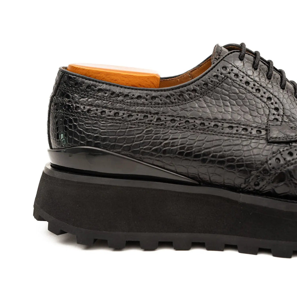 Genuine Crocodile Leather Handmade Black Brogue Shoes Divinch