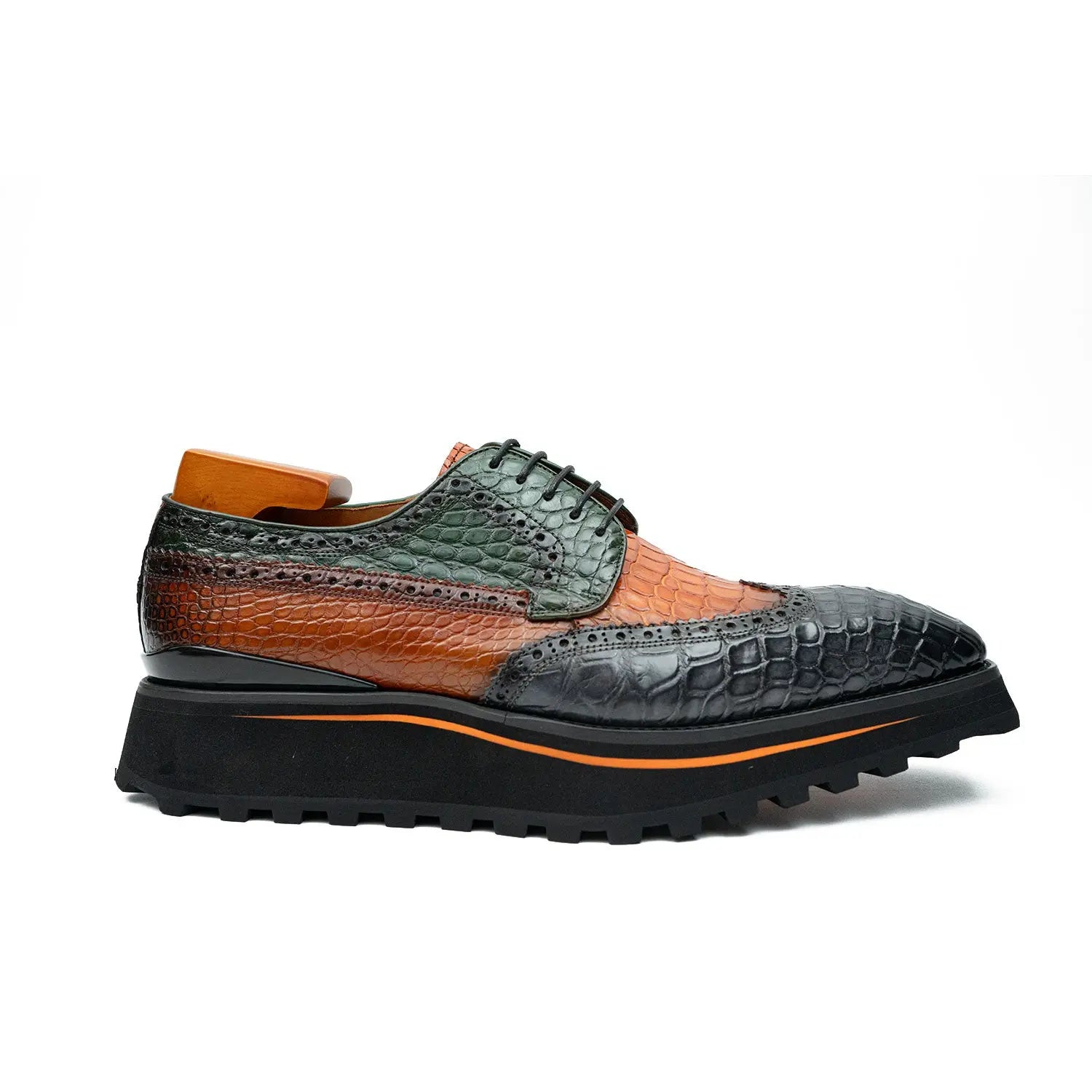 Genuine Crocodile Leather Handmade Grey Brown Brogue Shoes Divinch