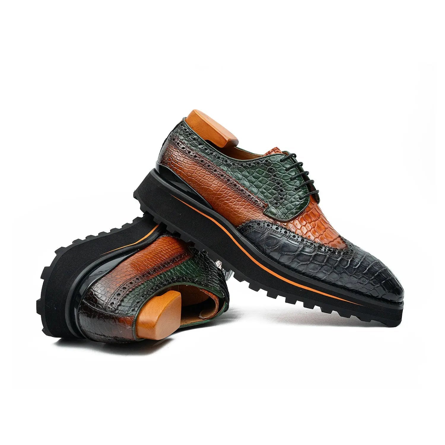 Genuine Crocodile Leather Handmade Grey Brown Brogue Shoes Divinch