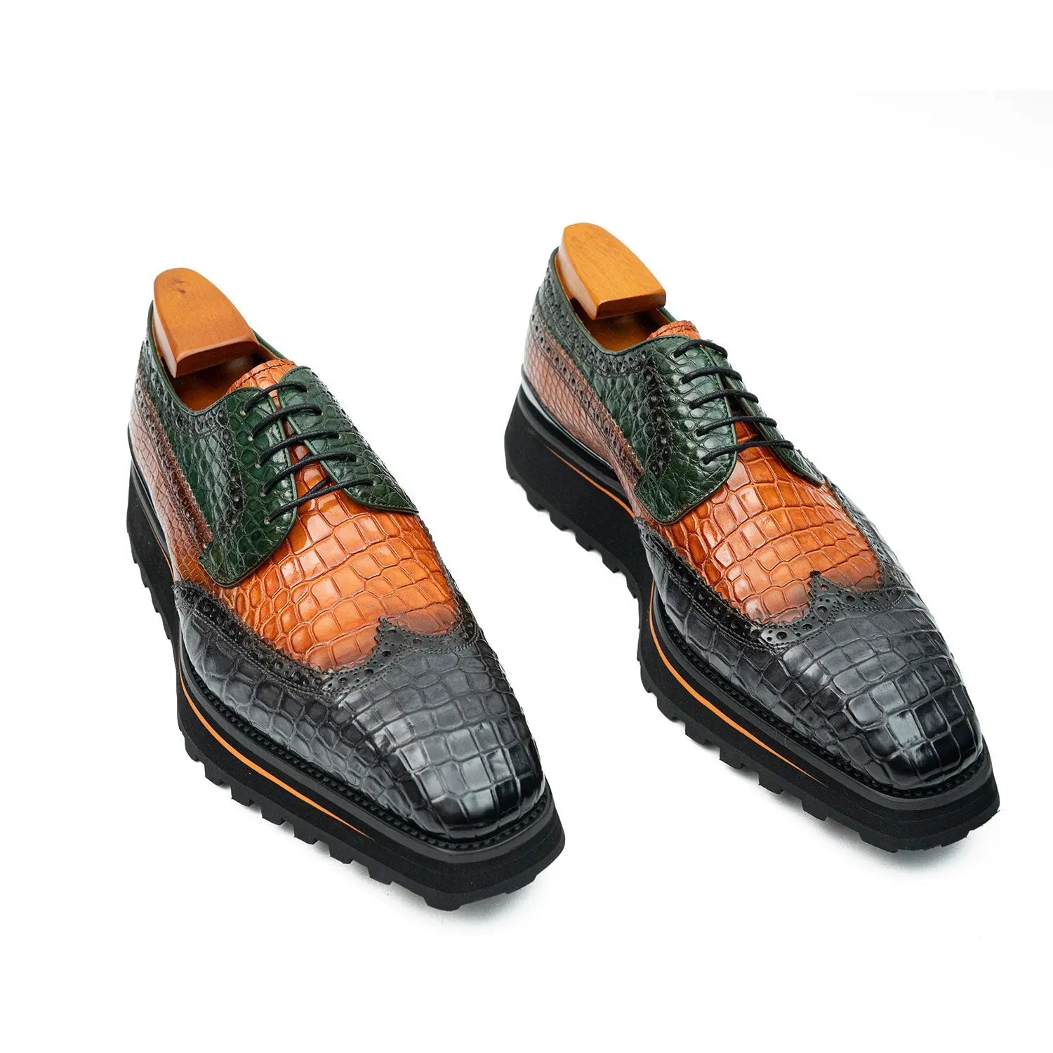Genuine Crocodile Leather Handmade Grey Brown Brogue Shoes Divinch
