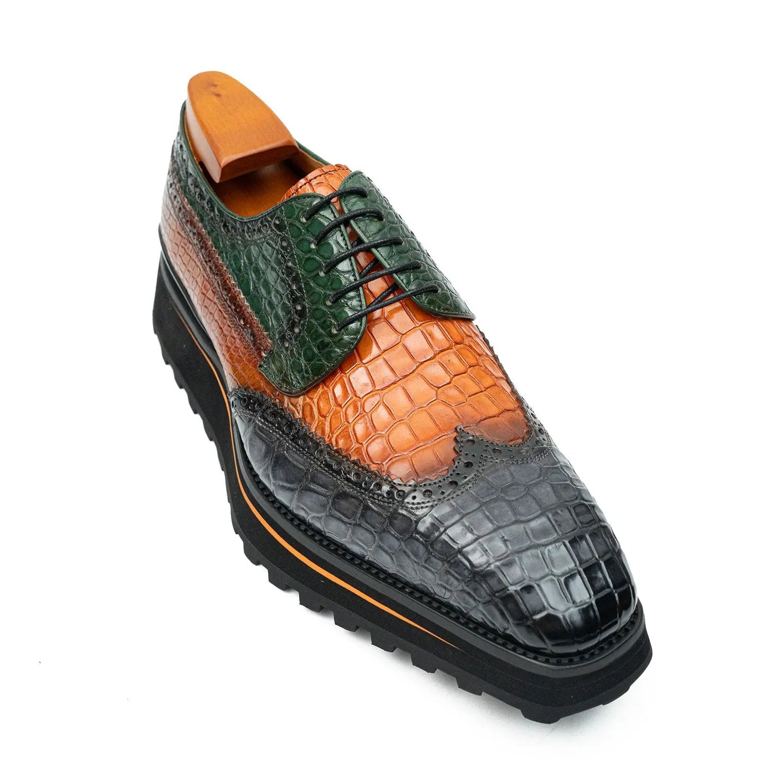 Genuine Crocodile Leather Handmade Grey Brown Brogue Shoes Divinch