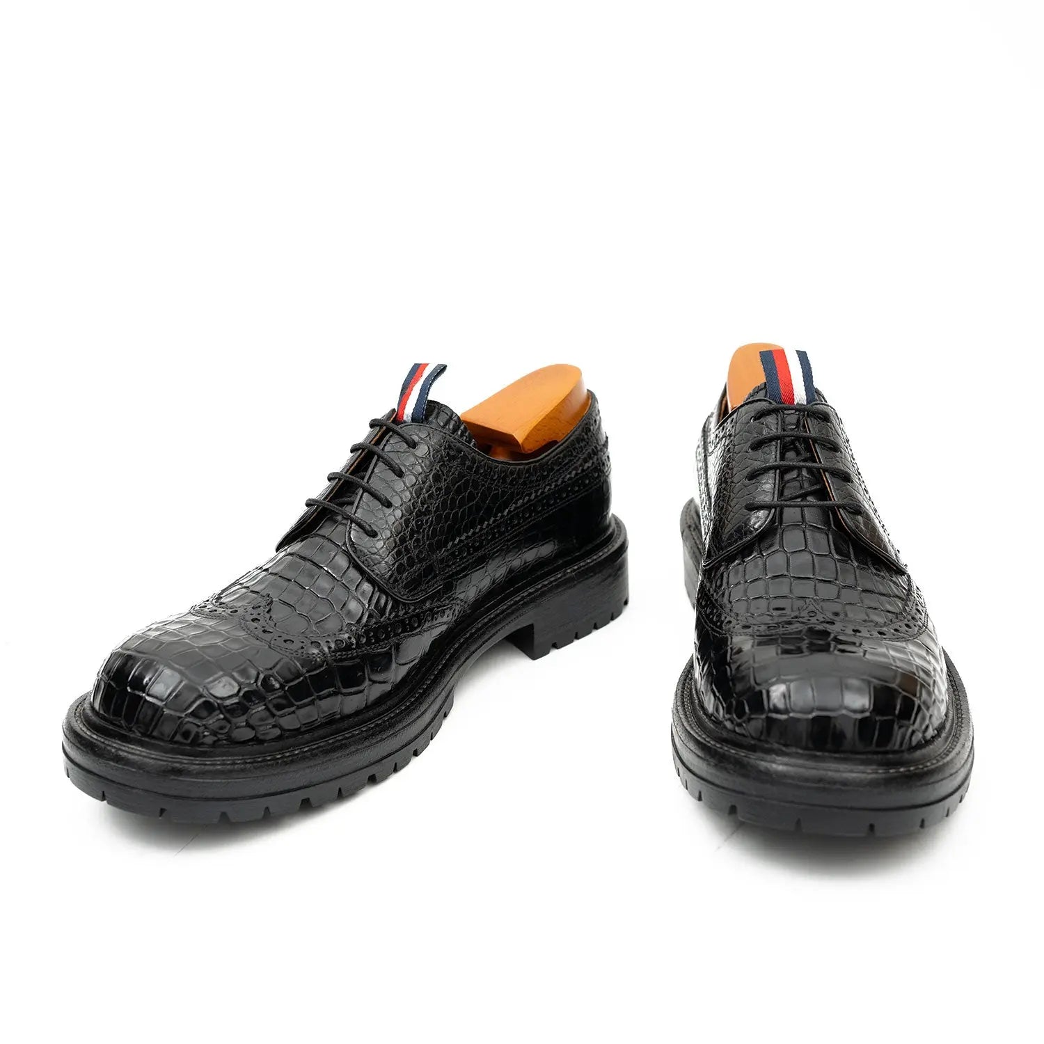 Genuine Crocodile Leather Men's Derby Brogues Black DIVINCH