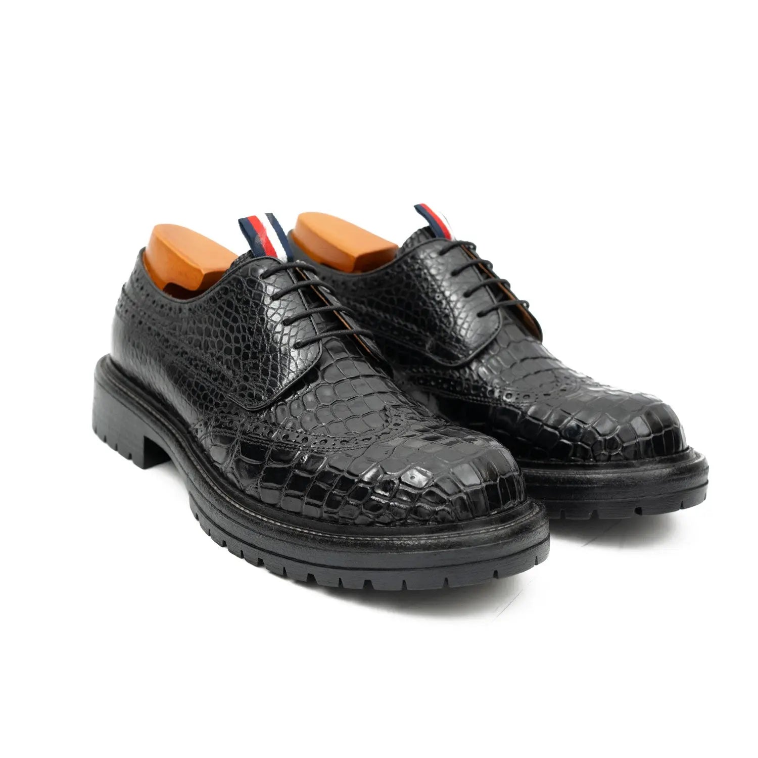 Genuine Crocodile Leather Men's Derby Brogues Black DIVINCH