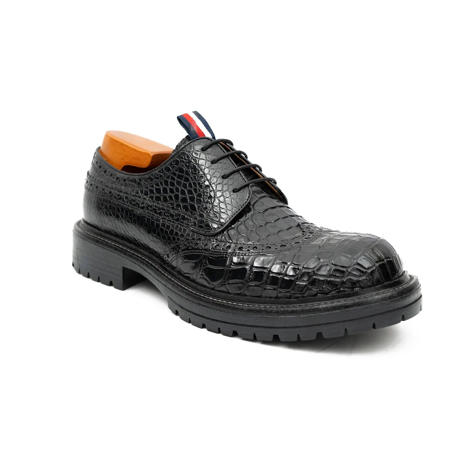 Genuine Crocodile Leather Men's Derby Brogues Black DIVINCH