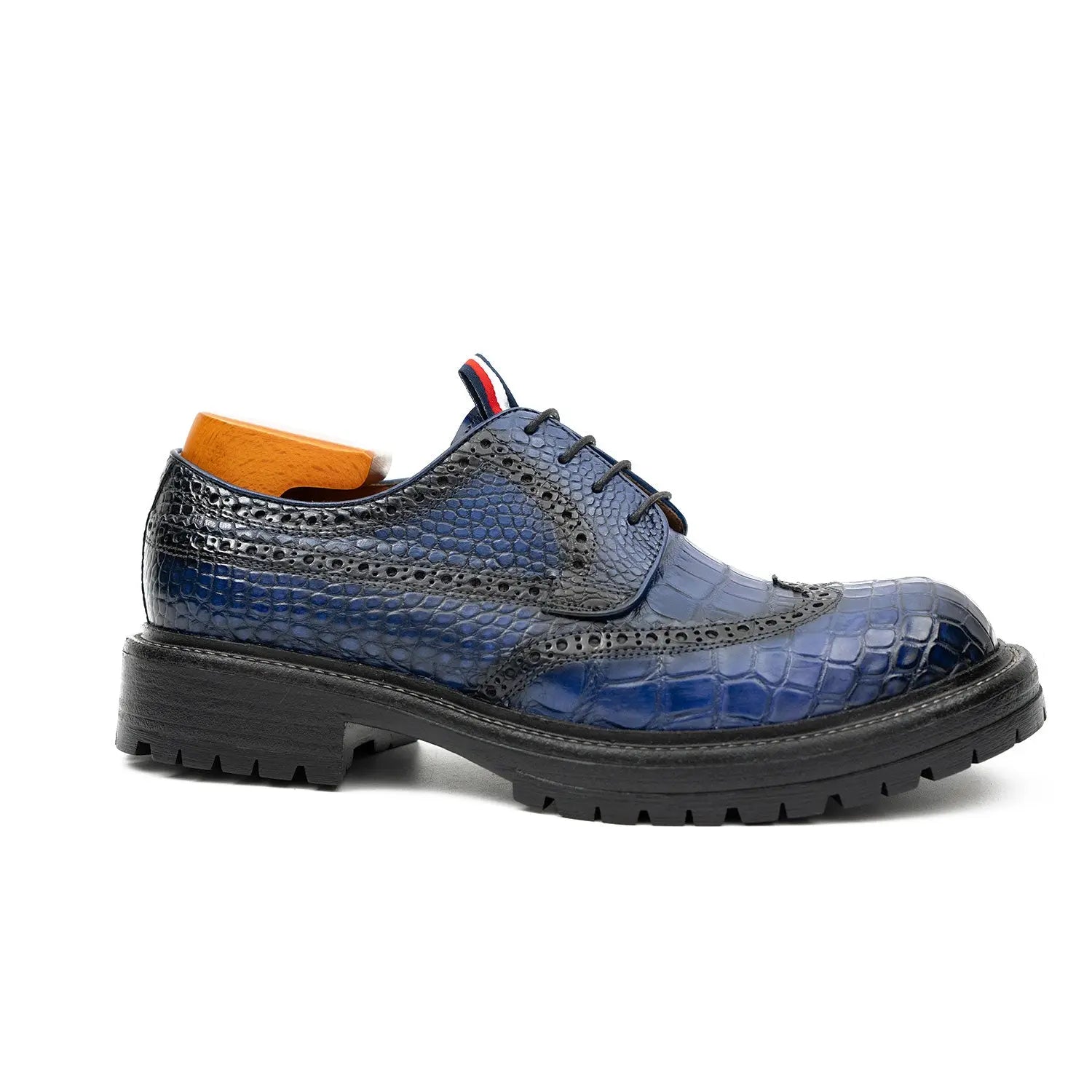 Genuine Crocodile Leather Men's Derby Brogues Blue DIVINCH