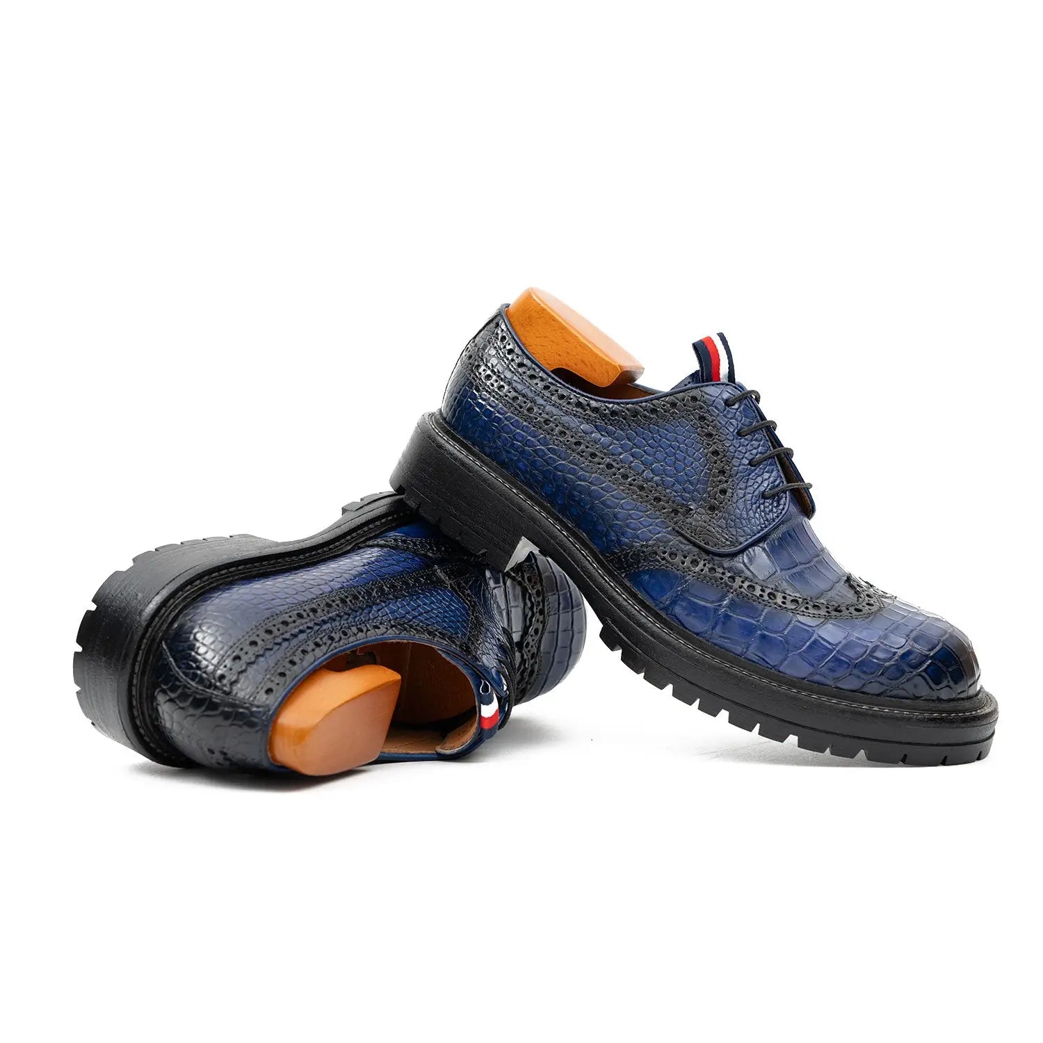 Genuine Crocodile Leather Men's Derby Brogues Blue DIVINCH