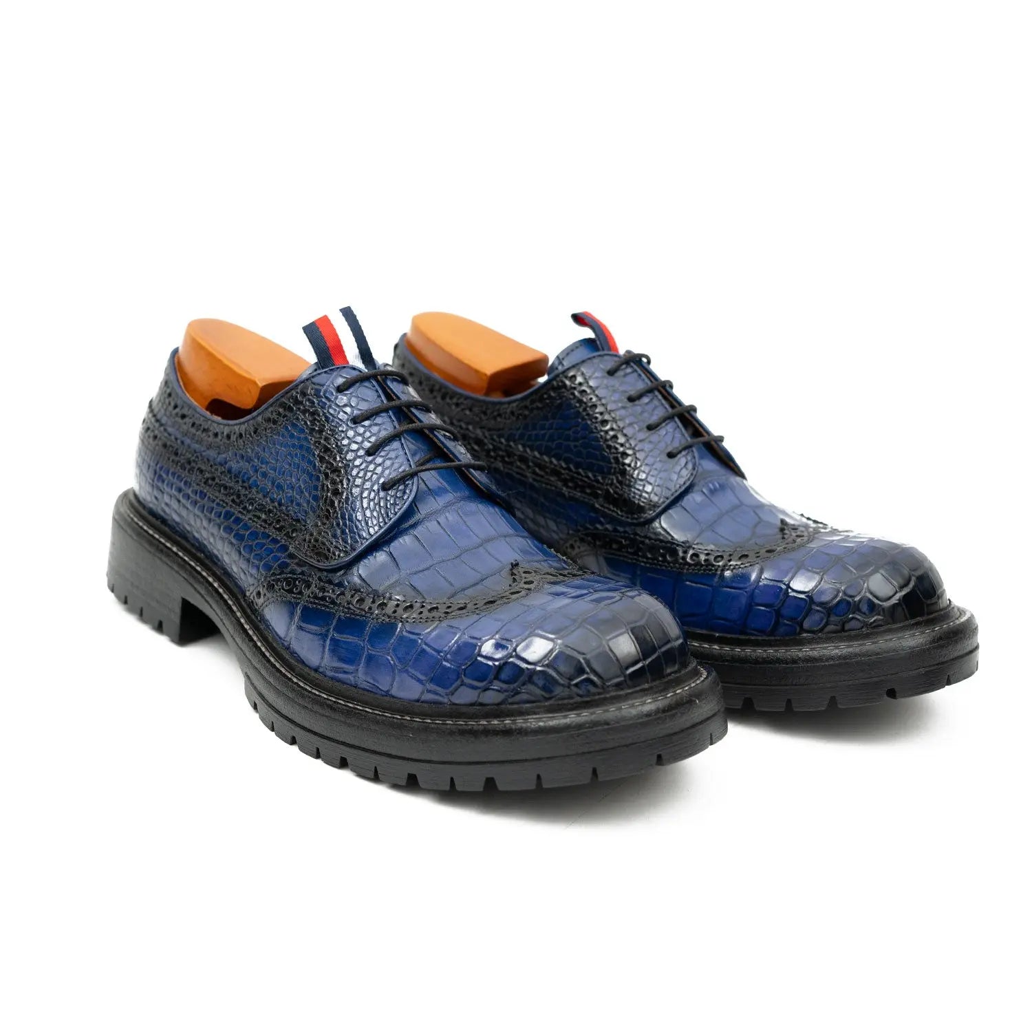 Genuine Crocodile Leather Men's Derby Brogues Blue DIVINCH