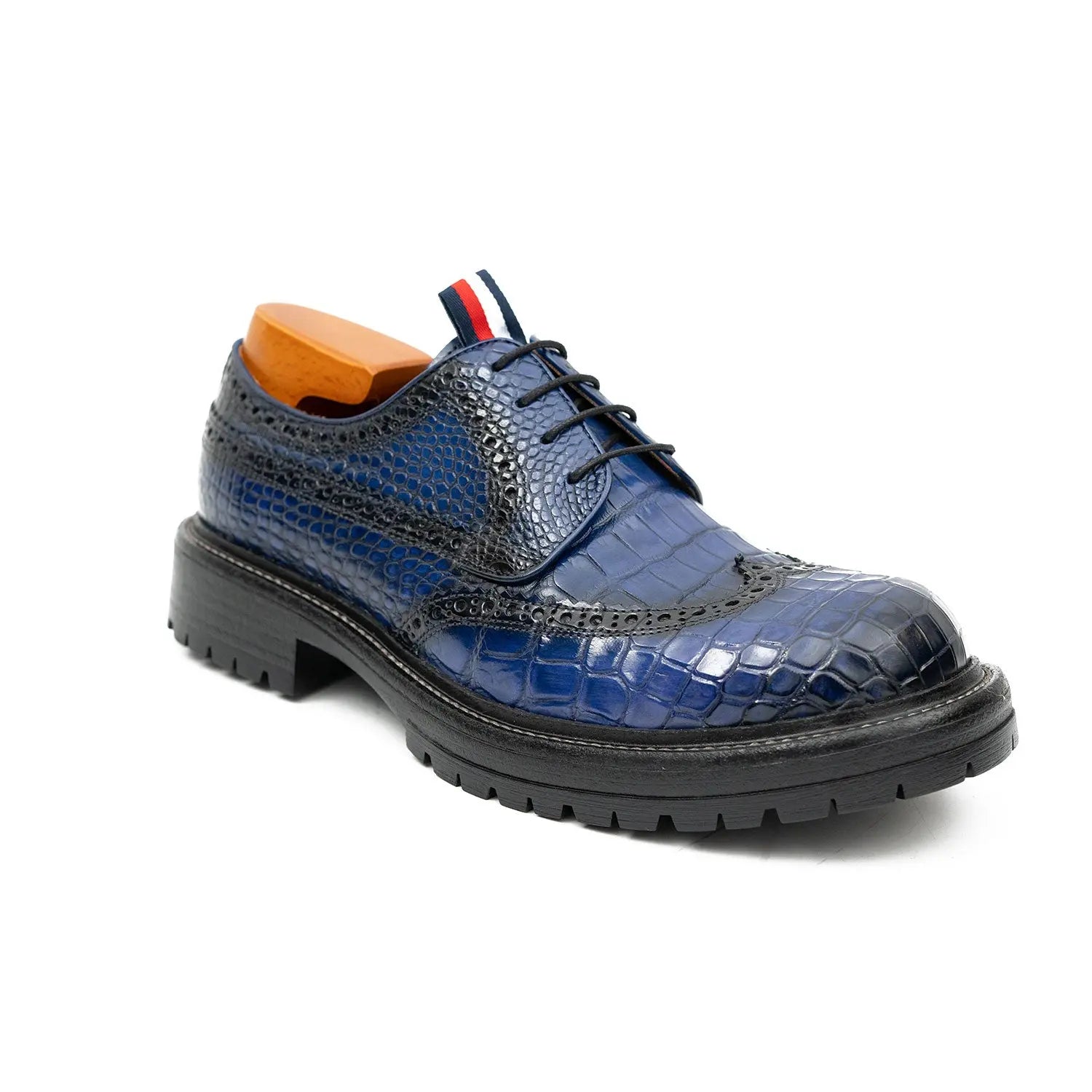 Genuine Crocodile Leather Men's Derby Brogues Blue DIVINCH