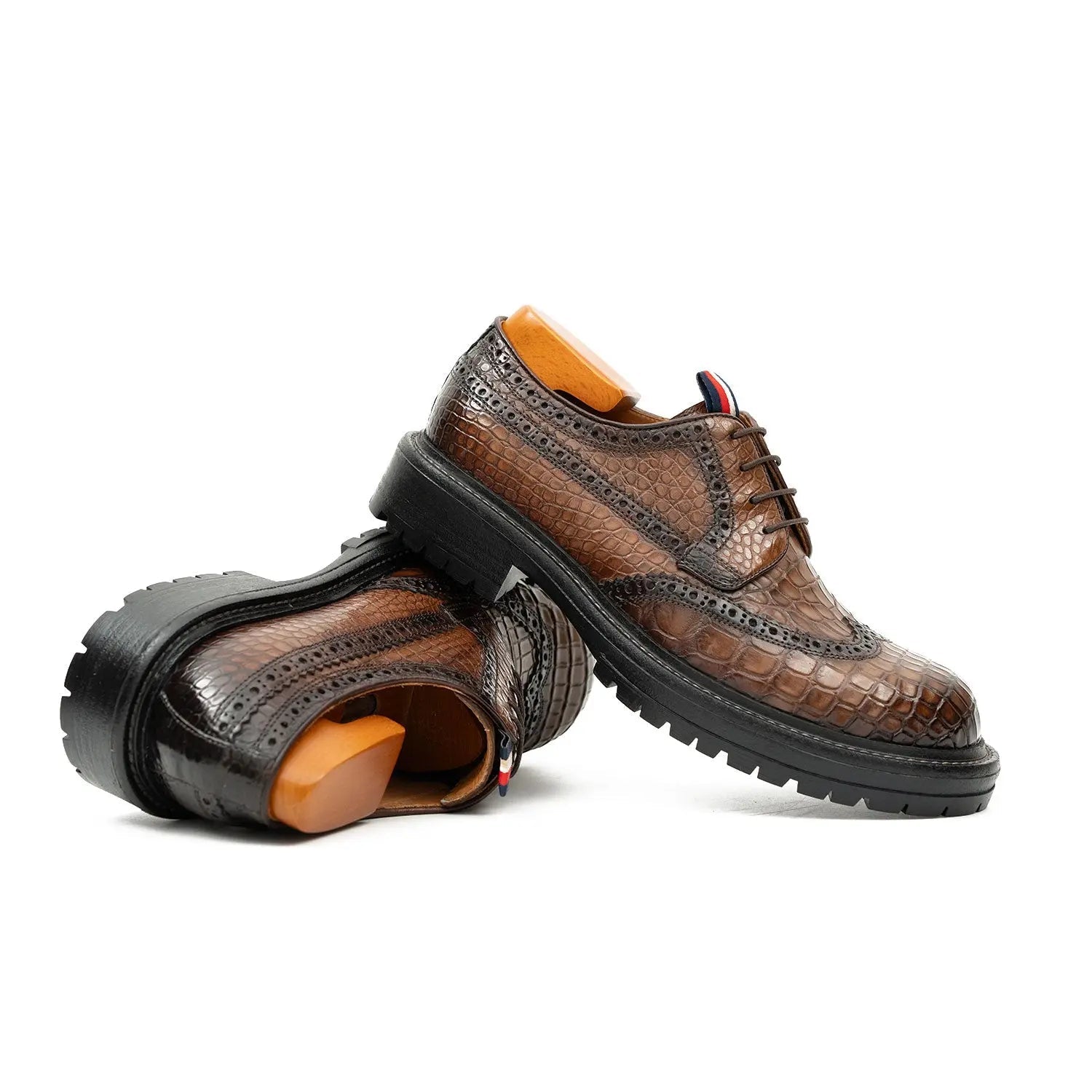 Genuine Crocodile Leather Men's Derby Brogues Coffee DIVINCH