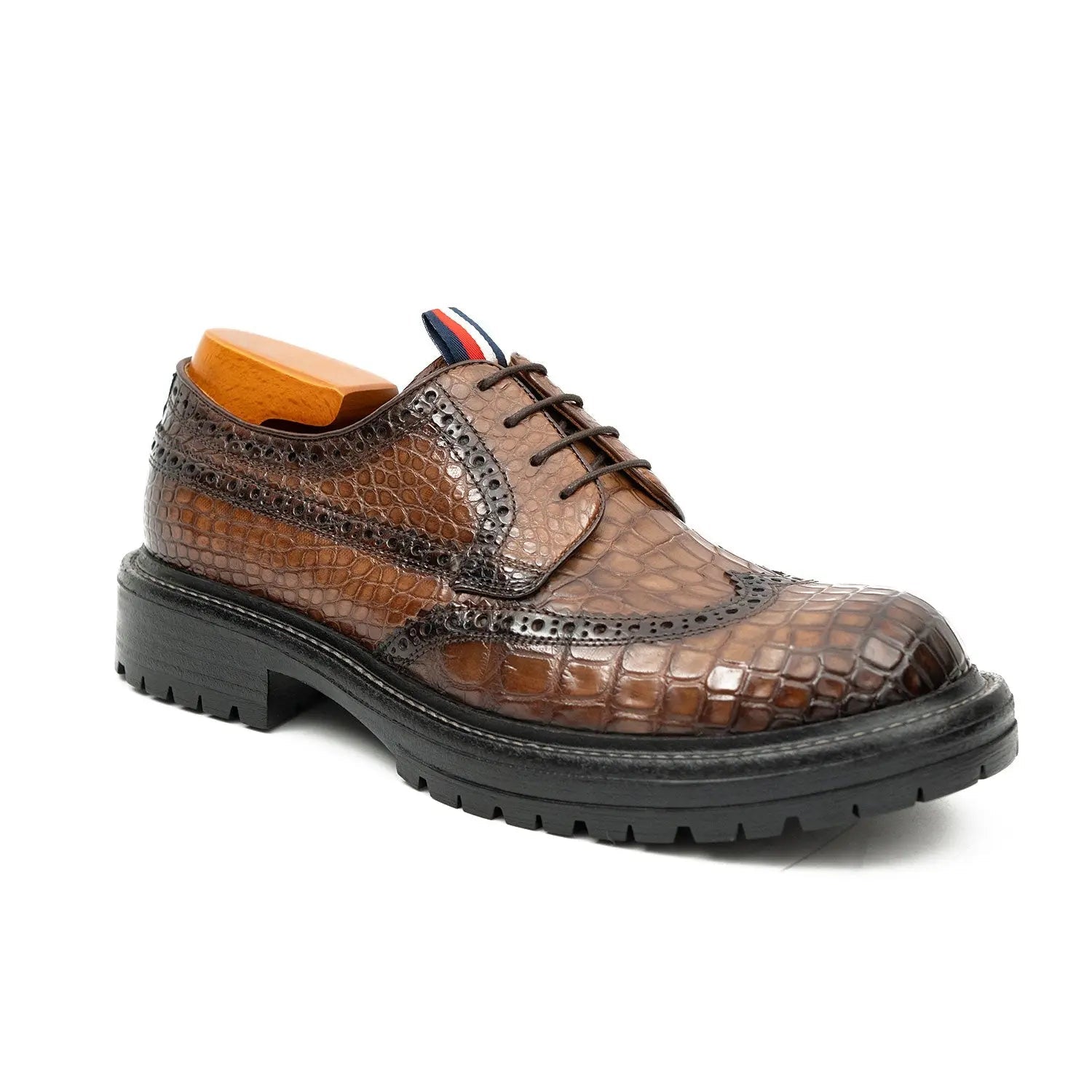 Genuine Crocodile Leather Men's Derby Brogues Coffee DIVINCH