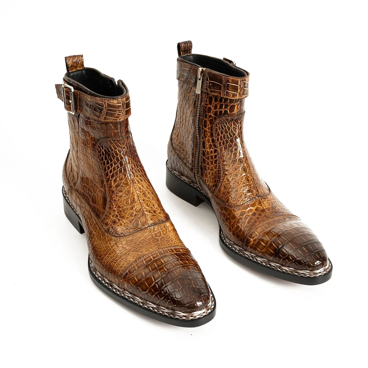 Glossy Brown Alligator Chelsea Boot DIVINCH