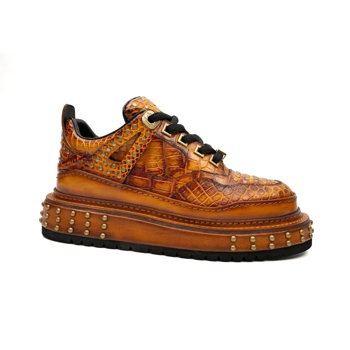 Amber Yellow-Orange Studded Textured Platform Sneaker