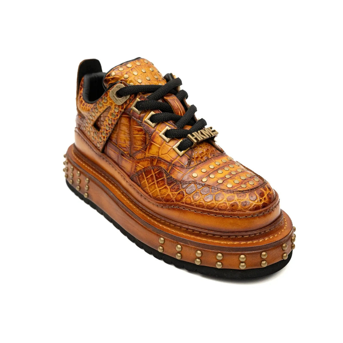 Amber Yellow-Orange Studded Textured Platform Sneaker