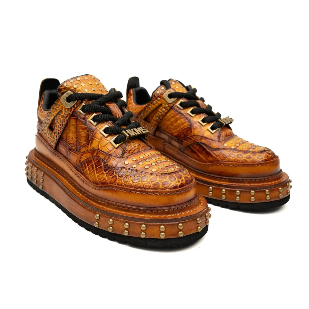 Amber Yellow-Orange Studded Textured Platform Sneaker