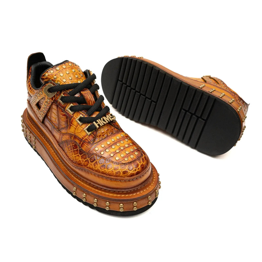 Amber Yellow-Orange Studded Textured Platform Sneaker