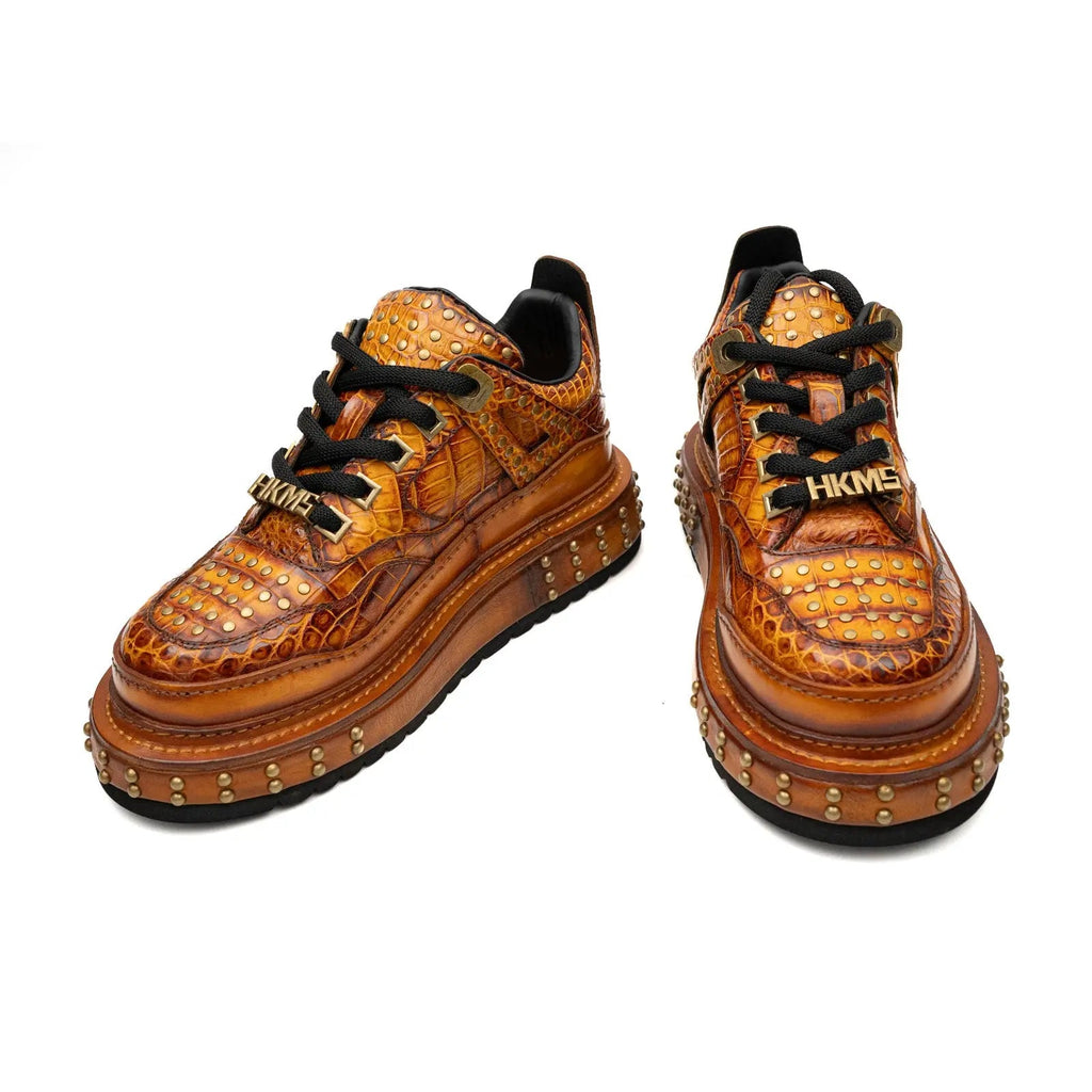 Amber Yellow-Orange Studded Textured Platform Sneaker