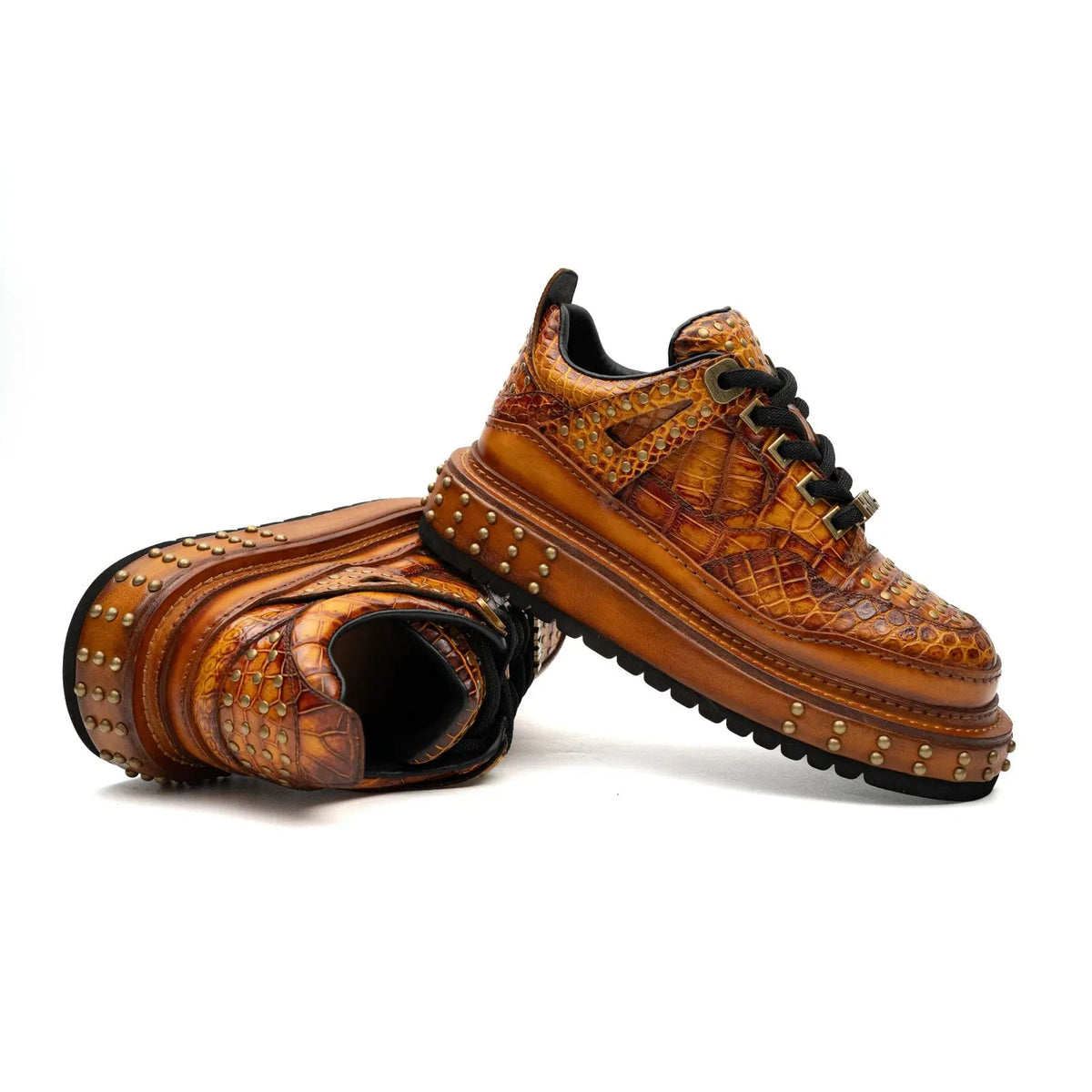 Amber Yellow-Orange Studded Textured Platform Sneaker