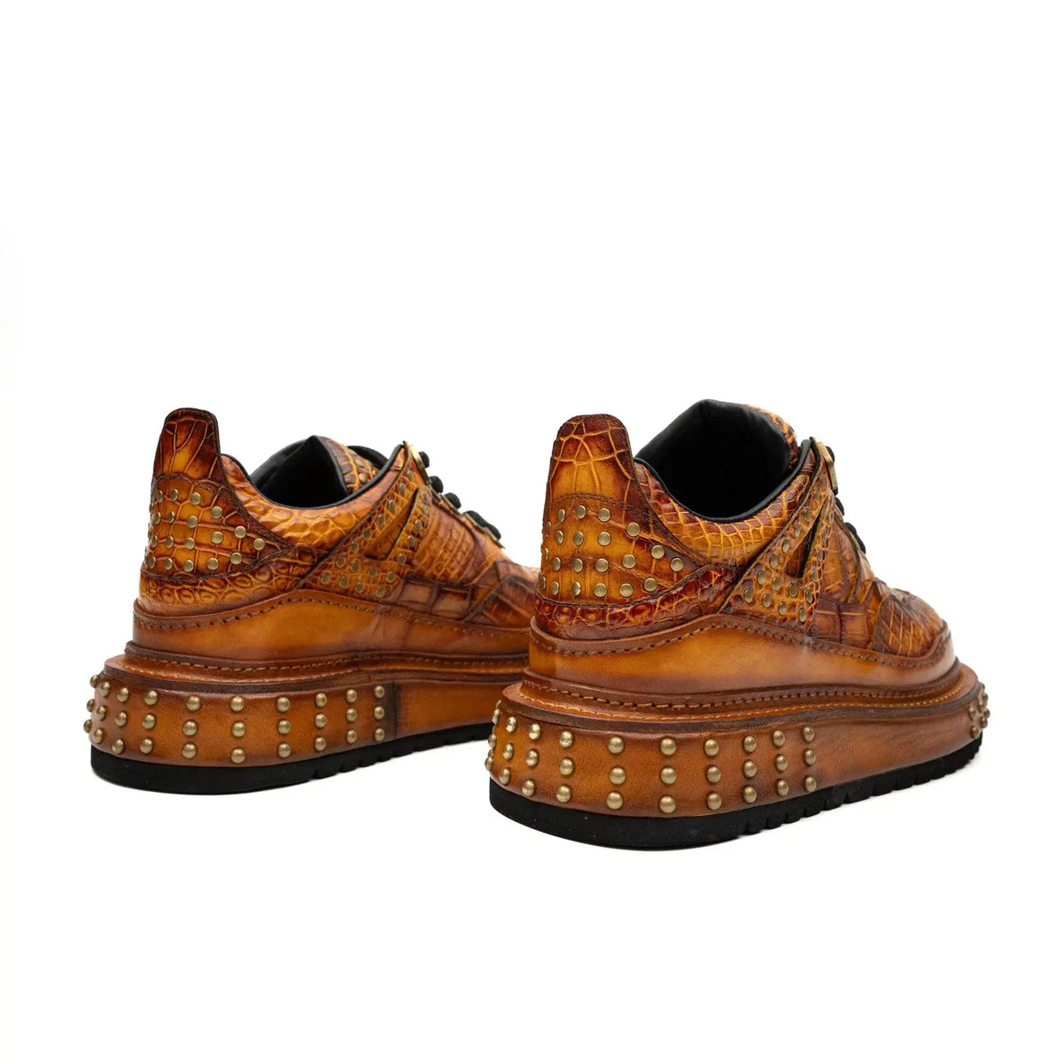 Amber Yellow-Orange Studded Textured Platform Sneaker