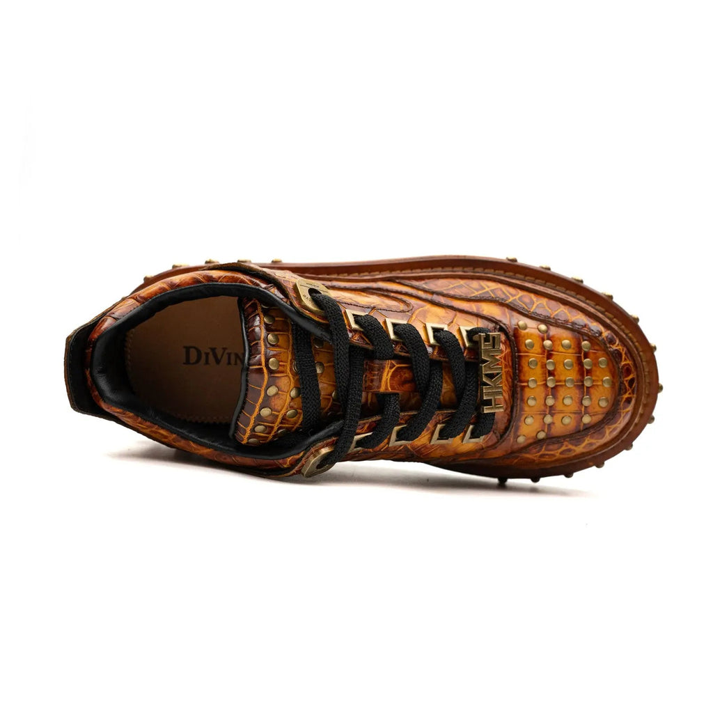 Amber Yellow-Orange Studded Textured Platform Sneaker