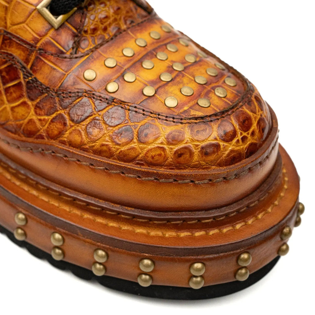 Amber Yellow-Orange Studded Textured Platform Sneaker