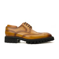 Golden Tan Brown Glossy Lug-Sole Wingtip Derby Shoe DIVINCH