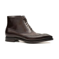 Dark Brown Square-Wingtip Ankle Boots with Side Zipper