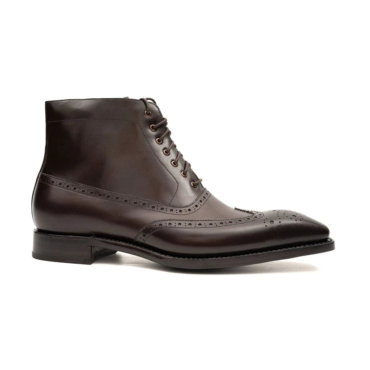 Dark Brown Square-Wingtip Ankle Boots with Side Zipper