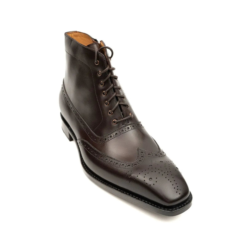 Dark Brown Square-Wingtip Ankle Boots with Side Zipper