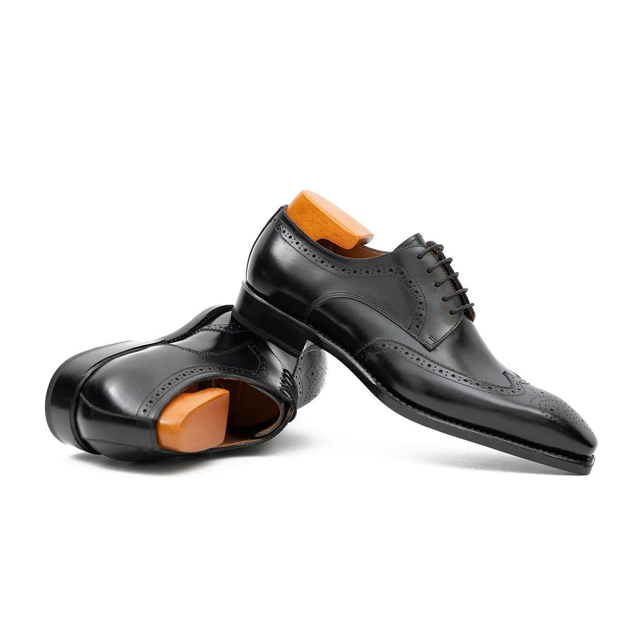 Goodyear welt derby shoes Brogue style Black Divinch