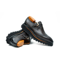 Grain of Tumbled Kangaroo Leather Monk Shoes Divinch