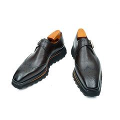 Grain of Tumbled Kangaroo Leather Monk Shoes Divinch