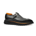 Black Pebbled Wingtip Monk Shoe with Square Toe