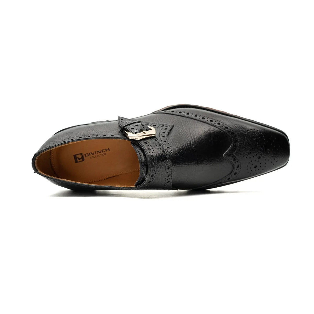 Black Pebbled Wingtip Monk Shoe with Square Toe