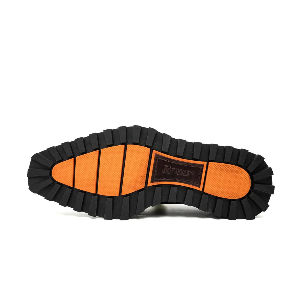 Black Pebbled Wingtip Monk Shoe with Square Toe