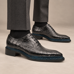 Gray-Black Textured Lace-Up Dress Shoe — DIVINCH hero image