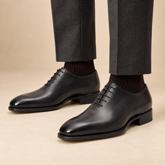 Gray-Black Plain-Toe Oxford Shoes with Low-Gloss Finish — DIVINCH on-foot hero