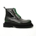Green-Black Polished Lace-Up Boots DIVINCH