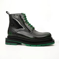Green-Black Polished Lace-Up Boots DIVINCH