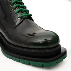 Green-Black Polished Lace-Up Boots DIVINCH