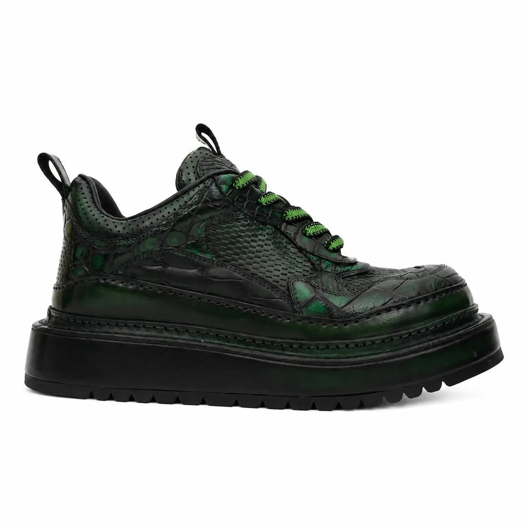 Green Patina Platform Leather Sneaker DIVINCH