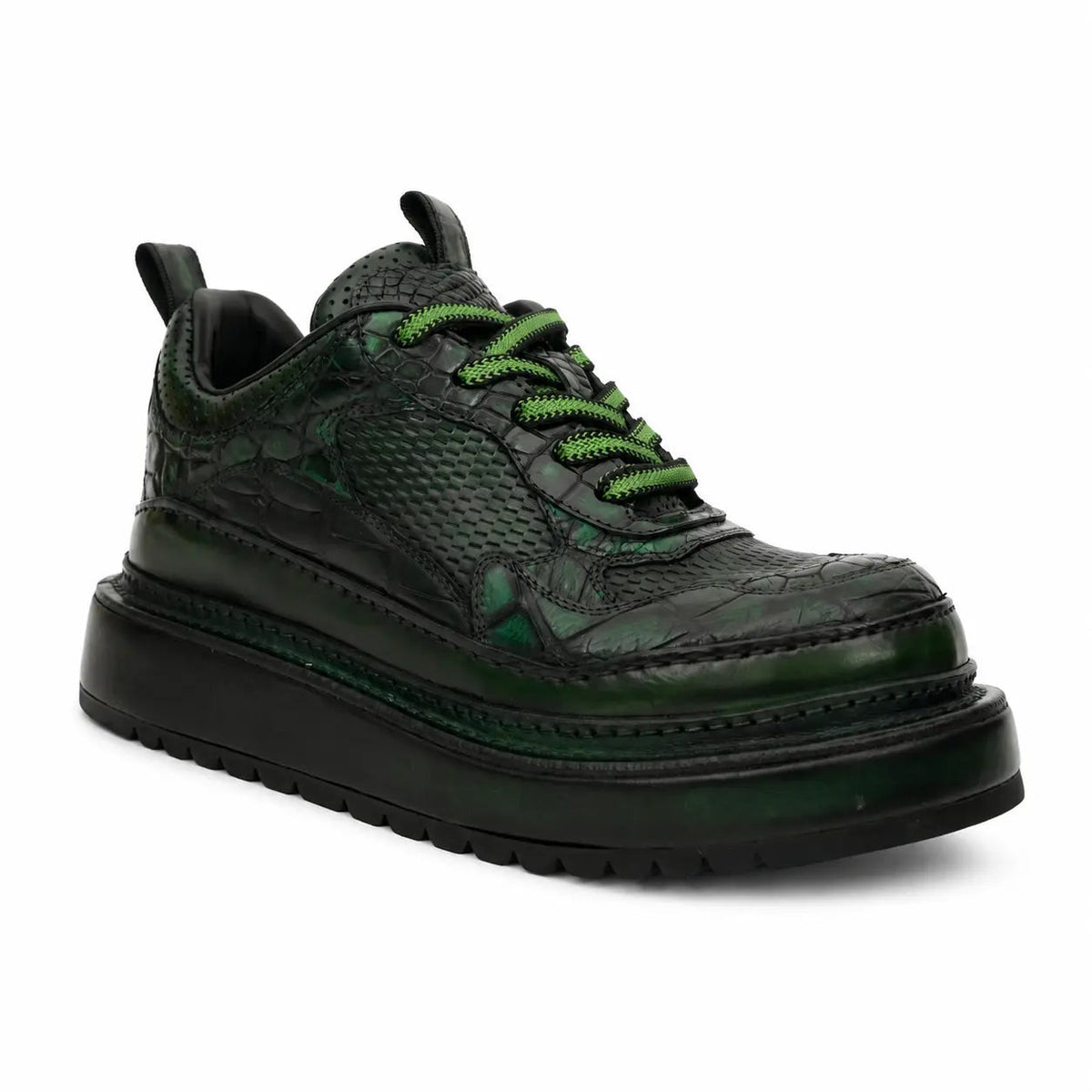 Green Patina Platform Leather Sneaker DIVINCH