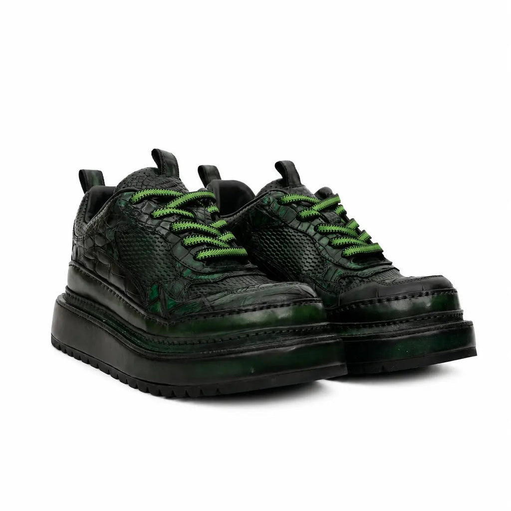 Green Patina Platform Leather Sneaker DIVINCH