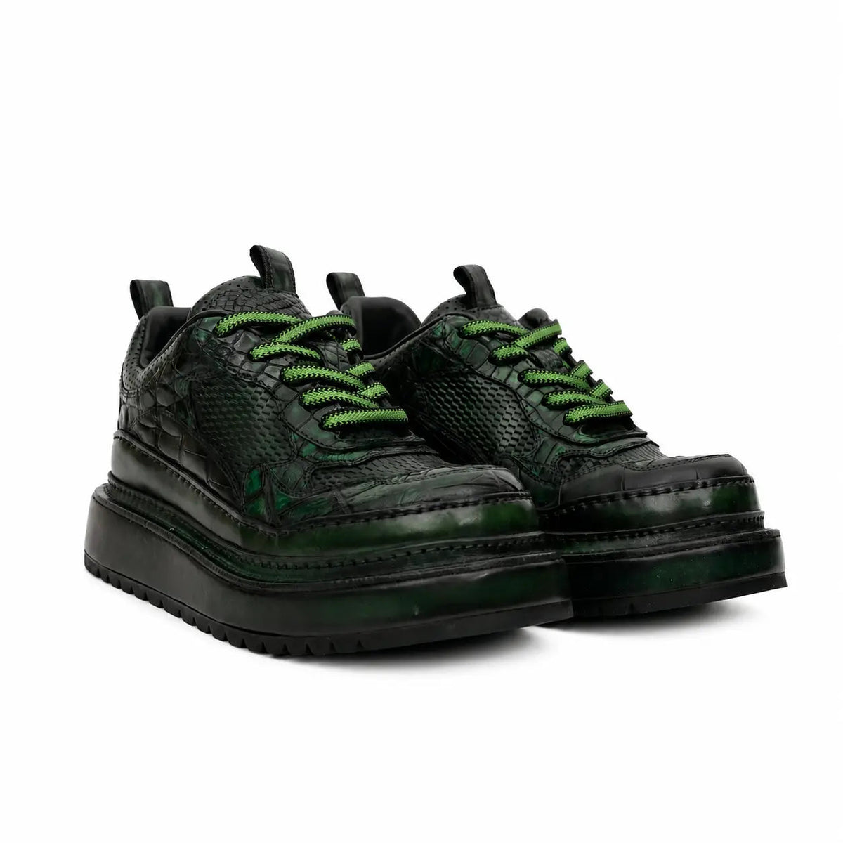 Green Patina Platform Leather Sneaker DIVINCH